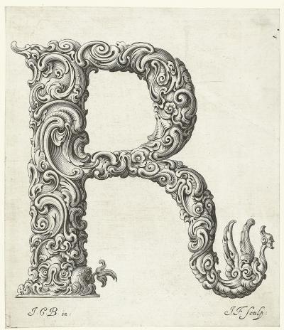 Zdj. nr 87r: Litera R, ok. 1662 - Litera R, ok. 1662. Z cyklu Libellus novus elementorum latinorum, według szkicu Jana Krystiana Bierpfaffa.