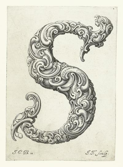 Ill. 87s: The letter S, ca. 1662 - From the series Libellus novus elementorum latinorum, after a template by Johann Christian Bierpfaff.