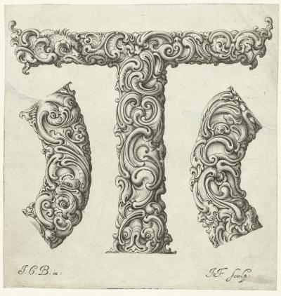 Zdj. nr 87t: Litera T, ok. 1662 - Litera T, ok. 1662. Z cyklu Libellus novus elementorum latinorum, według szkicu Jana Krystiana Bierpfaffa.