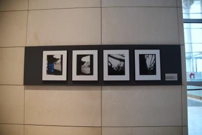 Cztery fotograficzne oryginały do cyklu obrazów Gerharda Richtera "Birkenau" - Cztery fotograficzne oryginały do cyklu obrazów Gerharda Richtera "Birkenau" są również eksponowane w gmachu Bundestagu, natomiast w innym korytarzu. Berlin, 2019. 