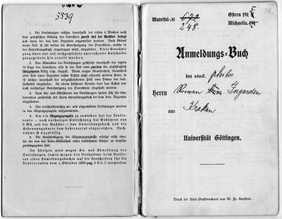 Studienbuch der Universität Göttingen - Roman Witold Ingarden, 1911-12