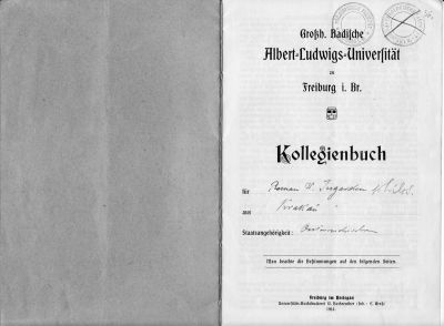Study record Albert-Ludwigs-University of Freiburg - Roman Witold Ingarden, Title page, 1916 