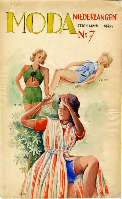 Polish fashion magazine “Moda” in Niederlangen (Emsland), 1945 - The cover page of the magazine, which was created in the former prisoner of war camp for those involved in the Warsaw Uprising, announced a new fashion collection for summer 1945 (some of which were made from uniforms), shortly after their liberation by t