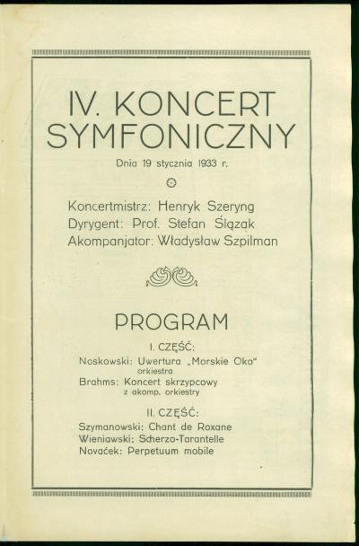 Program koncertu, 1933 r. - Program koncertu, 1933 r.