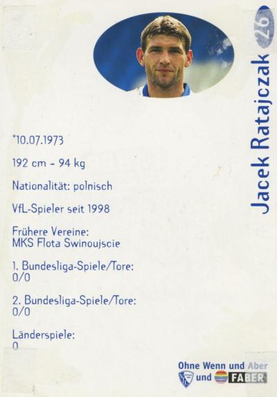 Jacek Ratajczak VfL Bochum 1999/2000 Rückseite - Jacek Ratajczak VfL Bochum 1999/2000 Rückseite, Autogrammkarte 