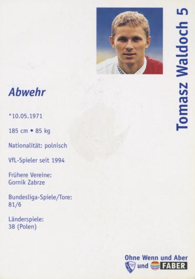 Tomasz Waldoch, VfL Bochum 1998/99 - Tomasz Waldoch, VfL Bochum 1998/99, Autogrammkarte - Rückseite 