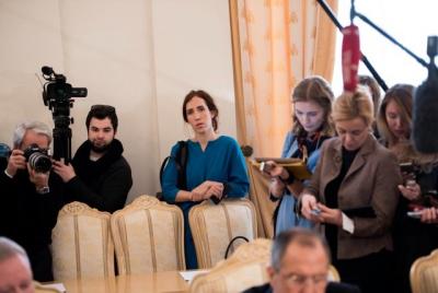 Konferencja prasowa ze Steinmeierem i Lawrowem - Alice Bota podczaz konferencji prasowej z Ministrami Spraw Zagranicznych Niemiec i Rosji Frankiem-Walterem Steinmeierem and Sergiejem Lawrowem 2016. 