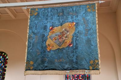 Historical club flag Styrum, front - From the "Zgoda" estate. Exhibited in St Anne's Church in Dortmund 