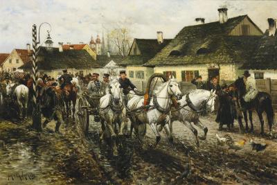 Pferdemarkt/Targ koński, 1886 - Pferdemarkt/Targ koński, 1886. Öl auf Leinwand, 50,8 x 76,2 cm 
