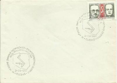1984 - An envelope with two special postmarks issued on the occasion of a conference on the 21.09.1984 in Olesno, with the transcription: In honour of Janina Kłopocka - the citizens of the town of Olesno.