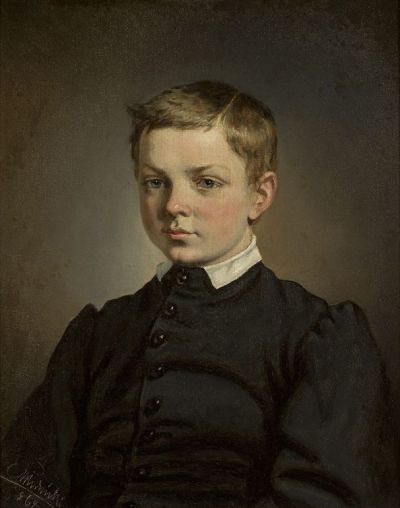 Portret chłopca w popiersiu, 1864 - Portret chłopca w popiersiu, 1864, olej na płótnie, 29,5 x 24,5 cm 