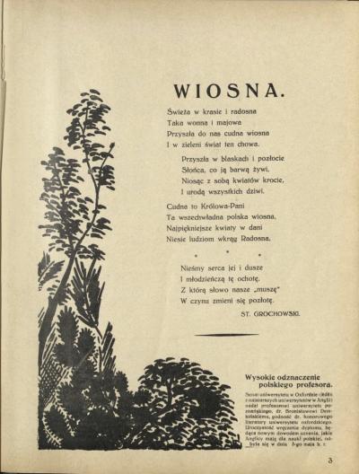 Bild 5: Gedicht über den Frühling in der Maiausgabe, 1930 - Gedicht über den Frühling in der Maiausgabe des „Młody Polak w Niemczech“ aus dem Jahr 1930.  