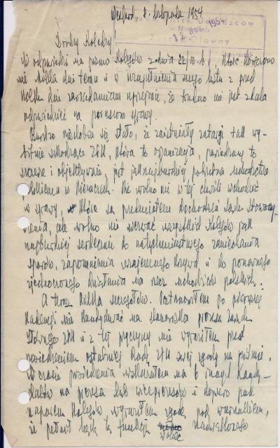 Last letter from Major Dr Bolesław Zawalicz-Mowiński - Last letter from Major Dr Bolesław Zawalicz-Mowiński, 1954 
