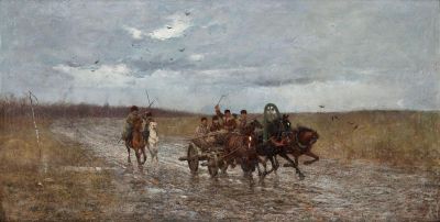 Die Nachricht/Na Zesłanie, um 1880 - Die Nachricht/Na Zesłanie, um 1880. Öl auf Leinwand, 57 x 110 cm 