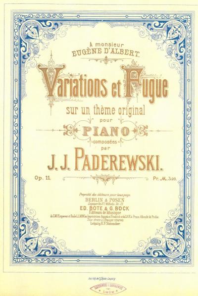 Variations et Fugue - Titelseite von: Variations et Fugue sur un thème original pour piano 