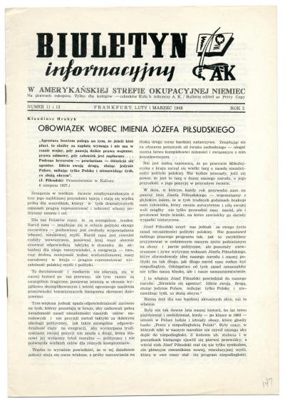 Biuletyn Informacyjny AK (auf Polnisch), Nr. 11 und 12, 1948 - Biuletyn Informacyjny AK in der amerikanischen Besatzungszone, Nr. 11 und 12, 1948 
