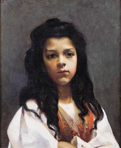 Portret dziewczynki, ok. 1900 r., olej na płótnie, płótno naklejone na tekturze, 55 x 45 cm, wystawiony na aukcji (Agra Art, Warszawa, 2006)
