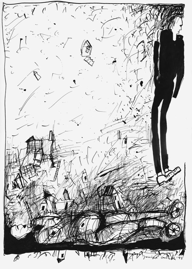 “It Teeters” (Es taumelt) 4, 1995. Black ink on paper, 29.5x42 cm, private collection