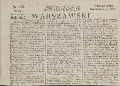 PDF 3: Kurjer Warszawski, 1823 - Nowości Warszawskie, in: Kurjer Warszawski, No. 183, 3 August 1823, page 1, column 2, Biblioteka Jagiellońska w Krakowie 