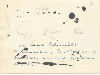 Rückseite des heimlich aufgenommenen Fotos - Mit handschriftlichen Bemerkungen Scheipers. 