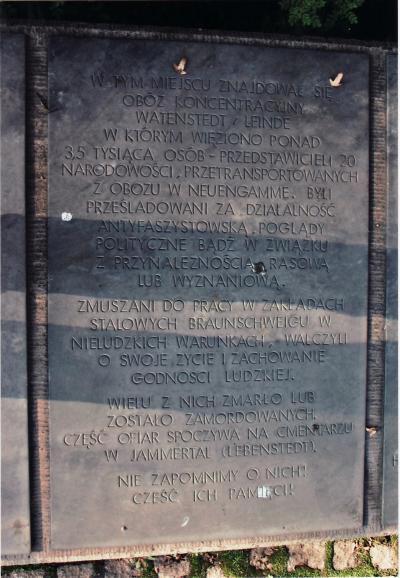 Inscriptions and information boards at the memorial in Salzgitter-Leinde -  