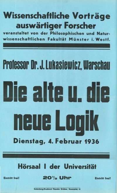 Announcement of Łukasiewicz’s lecture - University of Münster  